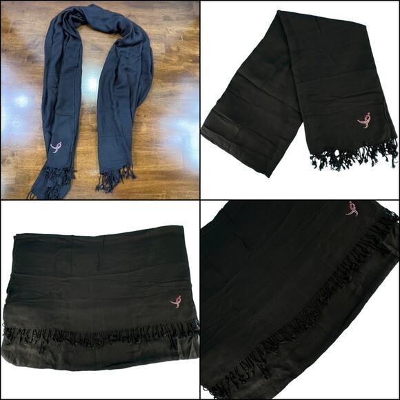 Susan G Komen Breast Cancer Black Scarf Pink Rhinestone Ribbon L 70" X W 28.5" - Picture 11 of 15